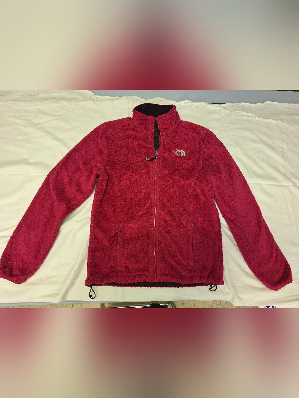 The North Face Womens Rasperry Pink Fuzzy Full-Zip Jacket Sz Small